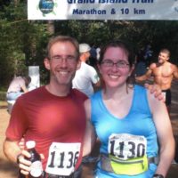 Dave & Jen with a waffle-worthy bottle of syrup
