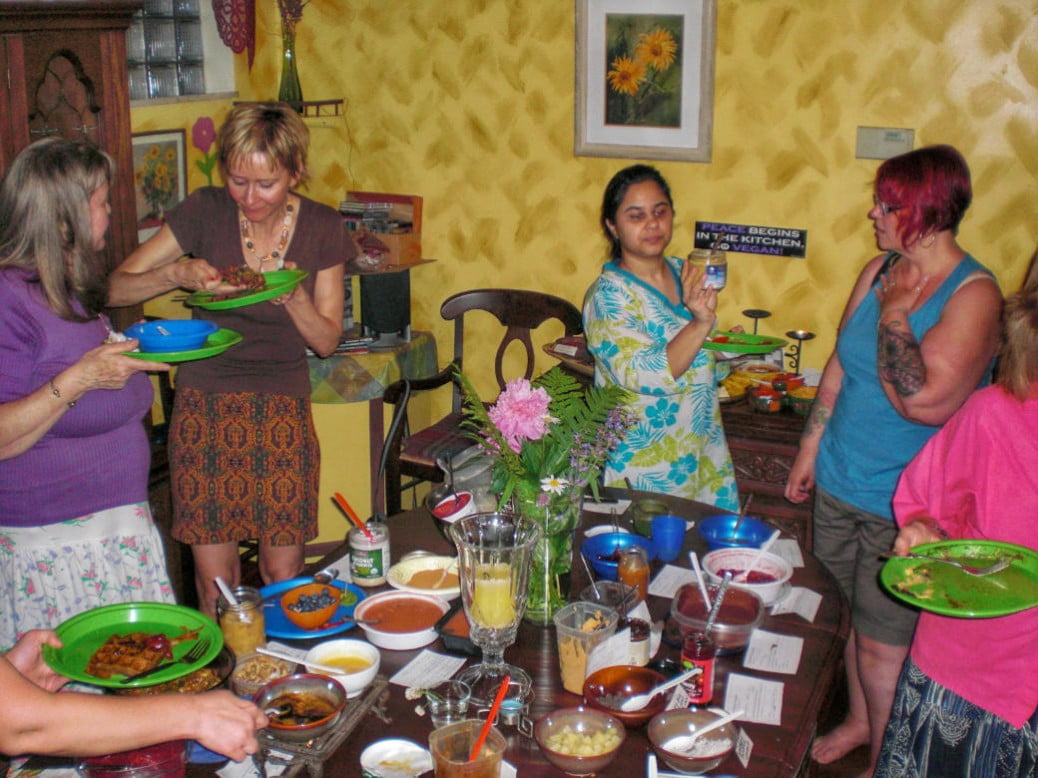 Guests enjoy a waffle party