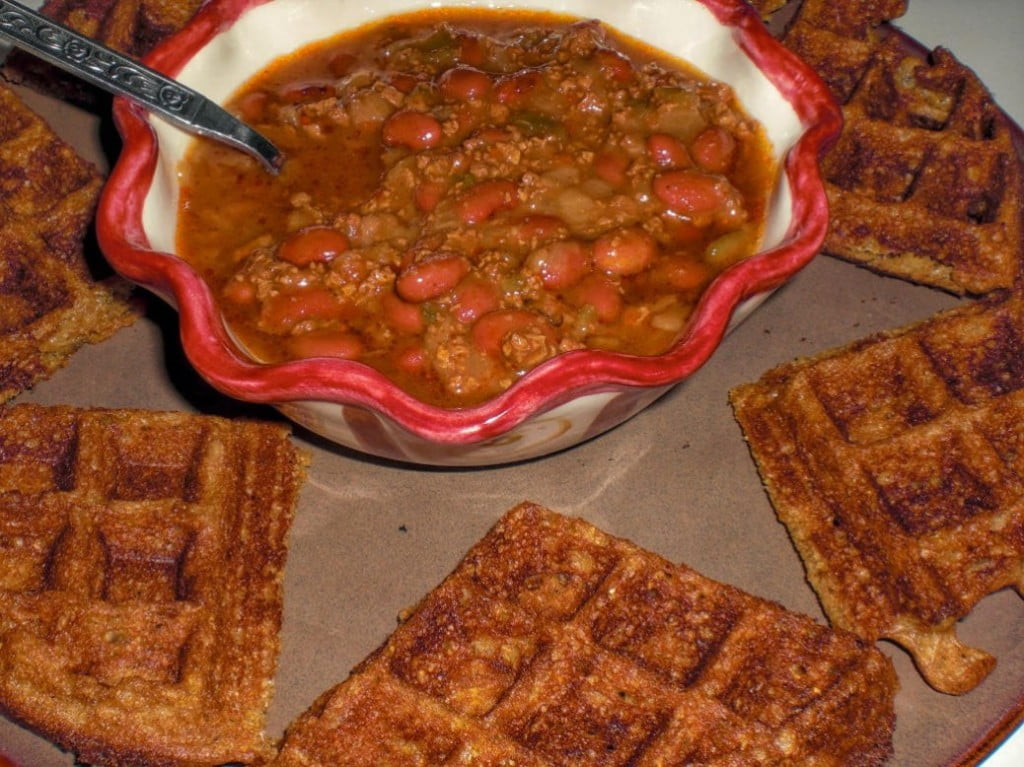 Yeast-Raised Cornmeal Chili Dippin' Vegan Waffles Recipe