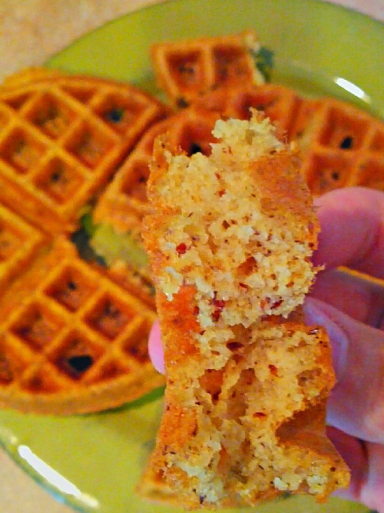 naked gluten-free vegan waffle close-up to show fluffy inside