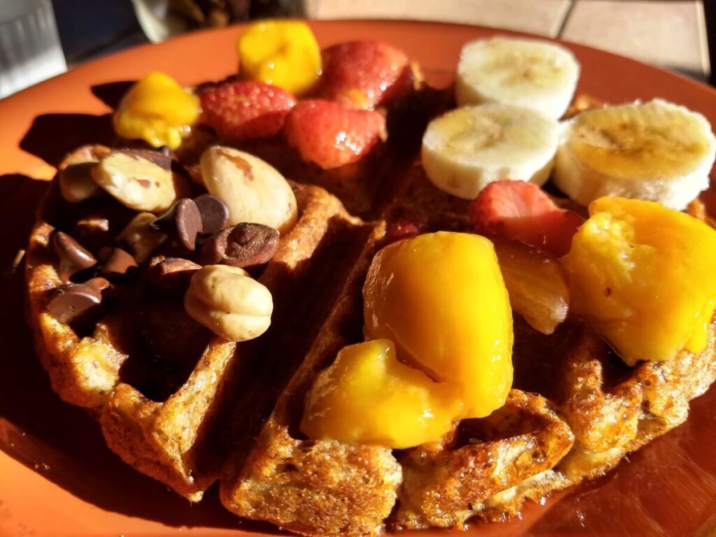 vegan waffle mangoes sunlight