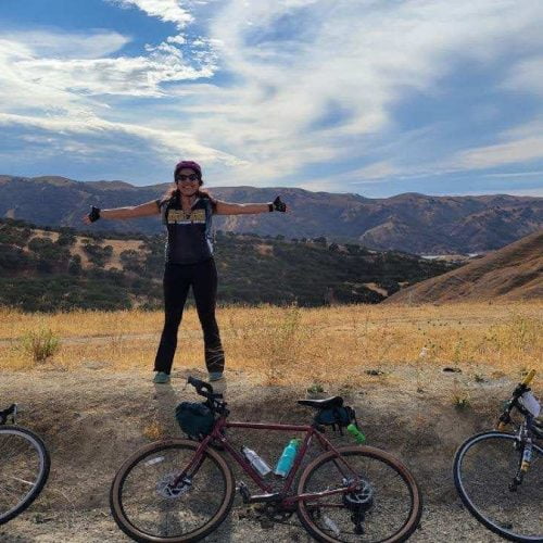 vegan waffle party host Mimi Torres with bicycles